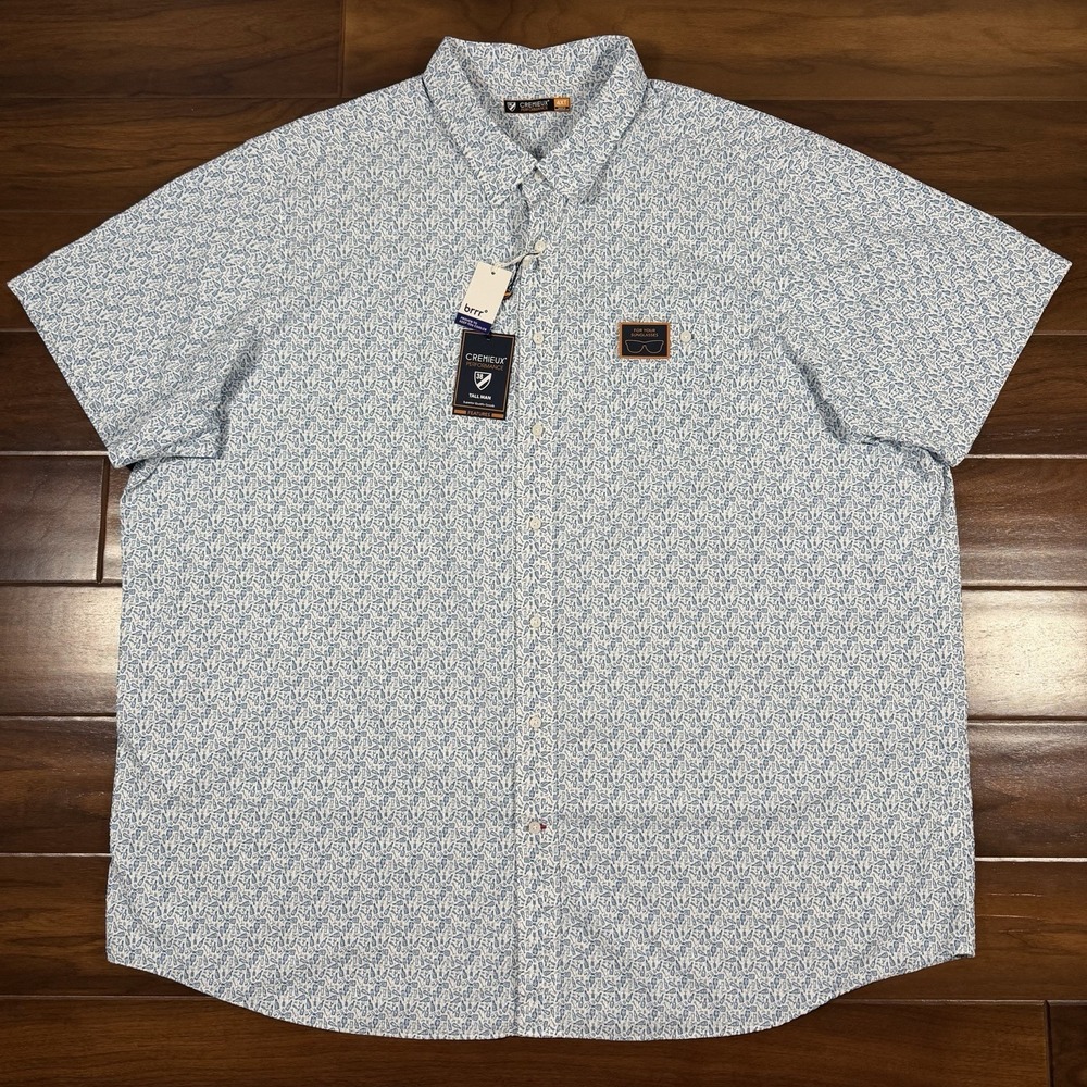 Cremieux Performance Men's Size 4XT White Blue Drink Print Button Up Shirt S/S